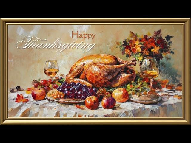 Vintage Happy Thanksgiving Turkey Painting | Gold Frame TV Art | Art Screensaver for TV 2 Hrs