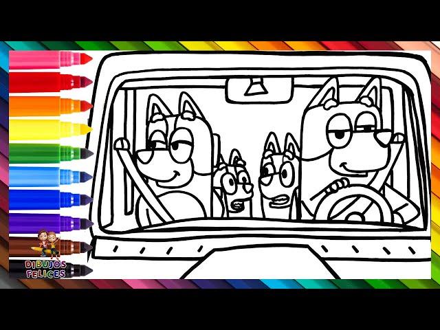 Dibuja y Colorea A Bluey Y Su Familia En El Auto  Dibujos Para Niños