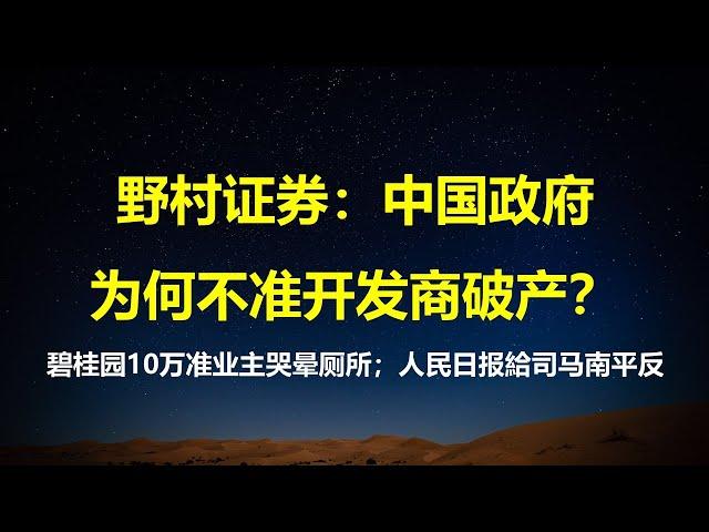 野村证券：中国政府为何不准开发商破产？新年献词：碧桂园10万准业主哭晕在出租屋；征集中美友好合作故事，人日应该給司马南平反。