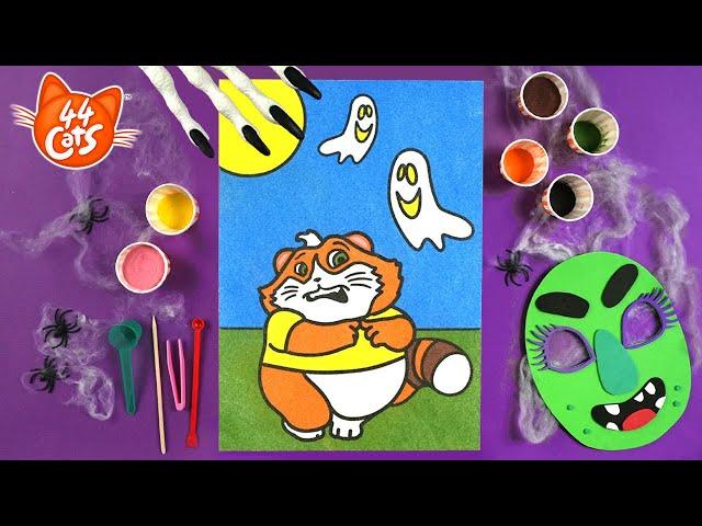 44 Cats | Let's colour Meatball and the little ghosts with sand! | Halloween fun for kids