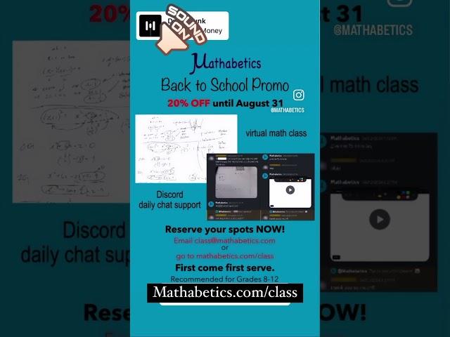 Get up to 20% of all math classes and Discord support by heading over to Mathabetics.com/class today