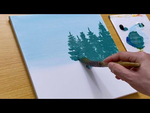 Easy Way to Paint a Morning Forest / Acrylic Painting for Beginners