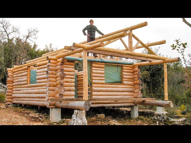 I Finished Building the Roof Structure on my LOG CABIN & Off Grid Pizza Cooking | EP18