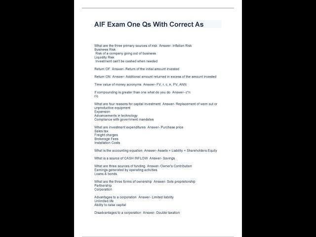 AIF Exam One Qs With Correct As