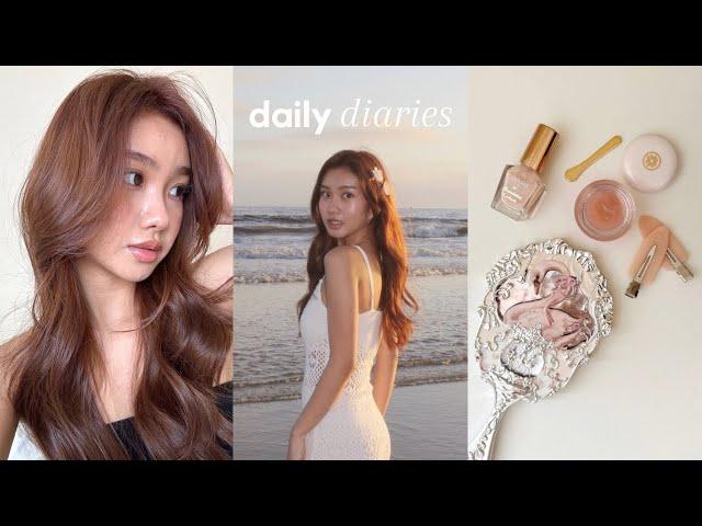 ˖°𓇼 daily diaries  | self care routine, new hair, sunset at the beach, baking pastries