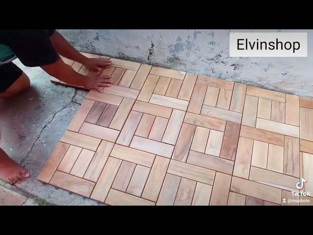 Cara pemasangan lantai kayu tempel atau deck tile.