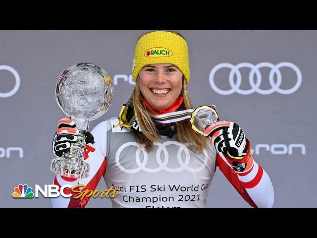 Katharina Liensberger wins slalom World Cup Finals, Mikaela Shiffrin takes second | NBC Sports