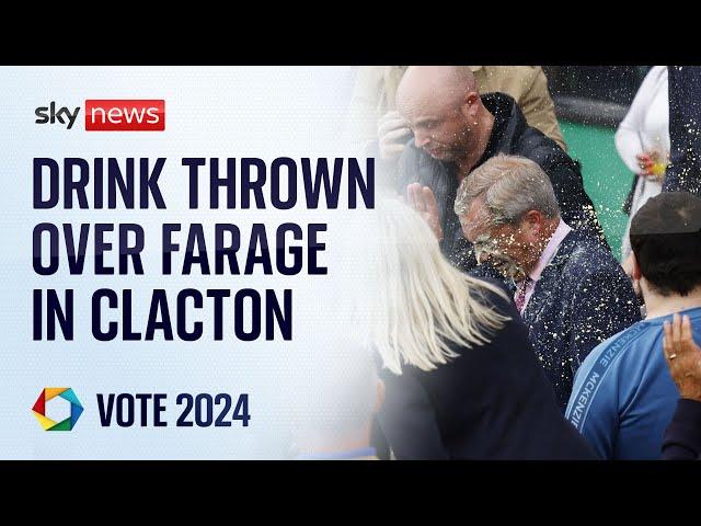 Reform UK leader Nigel Farage has milkshake thrown over him after launching campaign