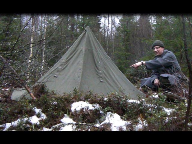 Polish military tent heated with rocks / Wool blanket at -3C / Overnight