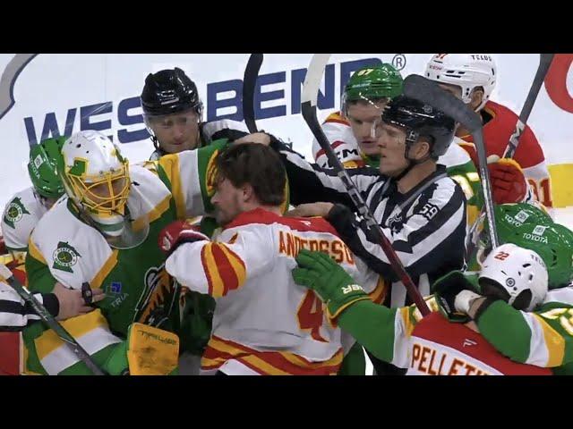 Rasmus Andersson Punches Marc-Andre Fleury In The Face During Scrum