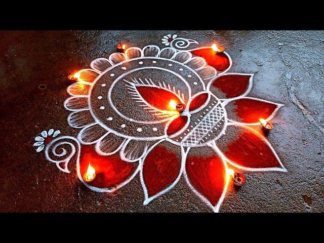 Deepam 2024 simple villaku kolam/3*1 Beautiful rangoli/karthigai deepam Diya muggulu/deepam rangoli