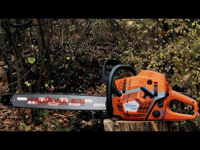 Husqvarna 592xp (93cc, 7.6HP), first start, big wood test, tacho RPM check, first cuts and more !!!!