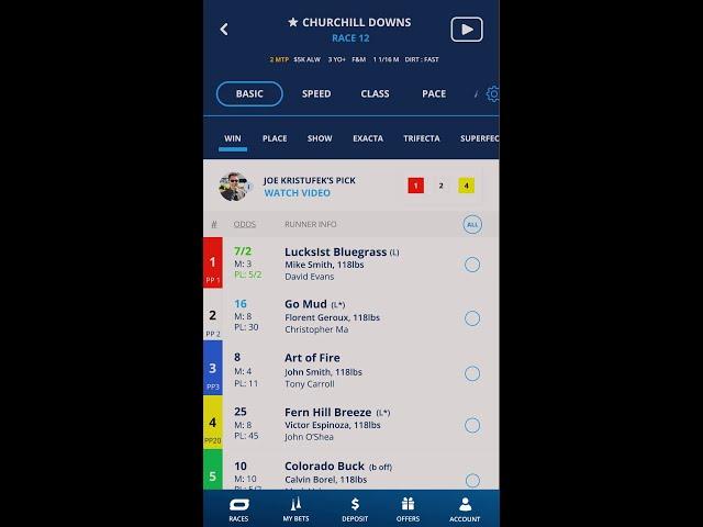 Expert Pick Quick Pick Exacta Box on iOS TwinSpires App