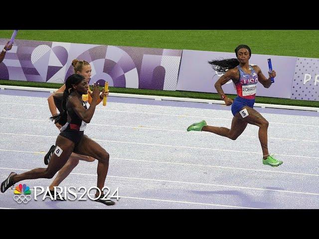 Sha’Carri Richardson's blistering, come-from-behind anchor leg ices 4x100m gold | Paris Olympics