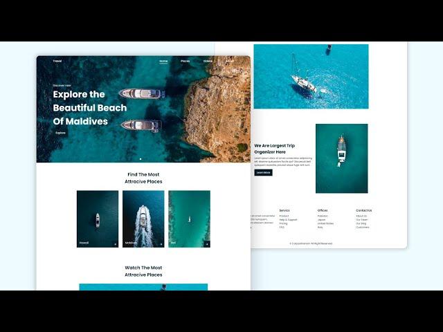 Responsive Travel Website Design Using HTML CSS And JavaScript - Website With Video