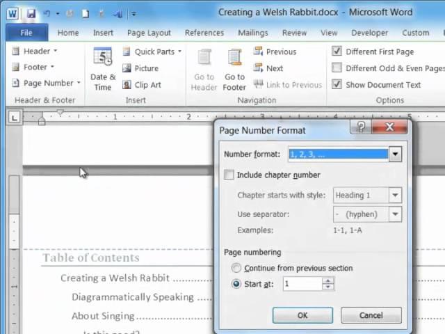 Page Numbering in Microsoft Word 2010