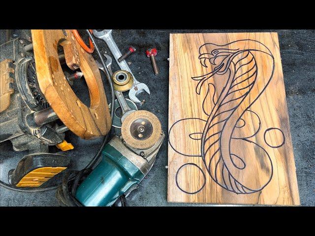 Amazing wood carving snake with router machine tools.