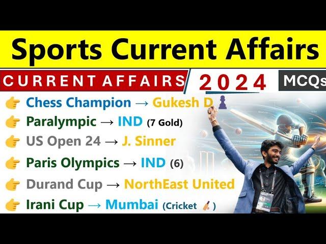 Sports 2024 Current Affairs | Sports Current Affairs 2024 | For SSC CGL MAINS 2025, Railway NTPC |