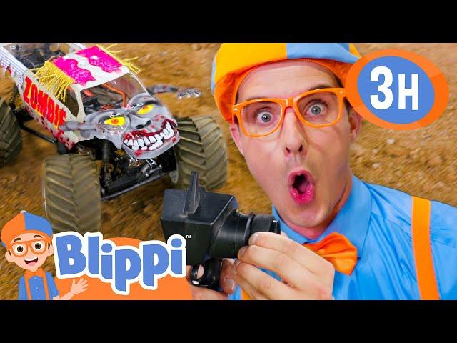 Monster Jam Truck Adventures! | 3H of the best Vehicle Videos | Blippi's Vroom Vroom Vehicle Show