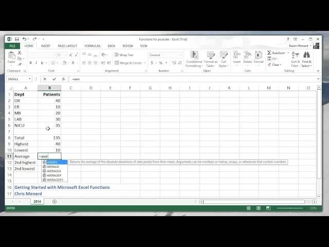 Excel Functions - getting started using Excel functions by Chris Menard