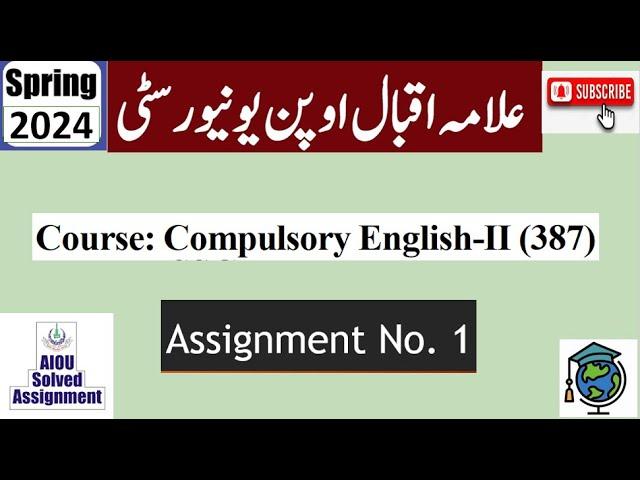 ⏩ AIOU Code 387 Solved Assignment No.1 Spring 2024 || Subject: English – II  || Level: FA/ I Com