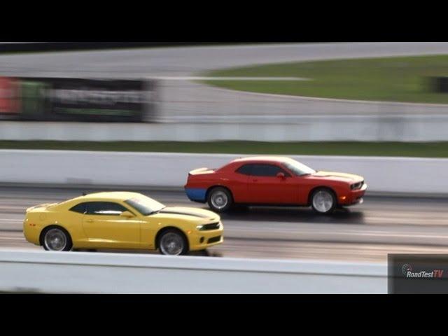 Challenger SRT 8 6.1 L vs Camaro SS 6 speed- Drag Race Video - Road Test TV ®