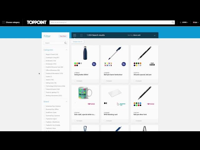 Toppoint Webshop filter possibilities