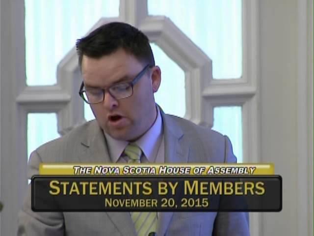 Brendan Maguire, MLA Halifax Atlantic reads a Statement by Members on Barb's benches 11/20/15
