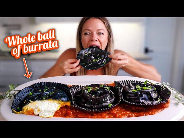 BURRATA CHEESE RAVIOLI  Fall Pasta MUKBANG + Recipe