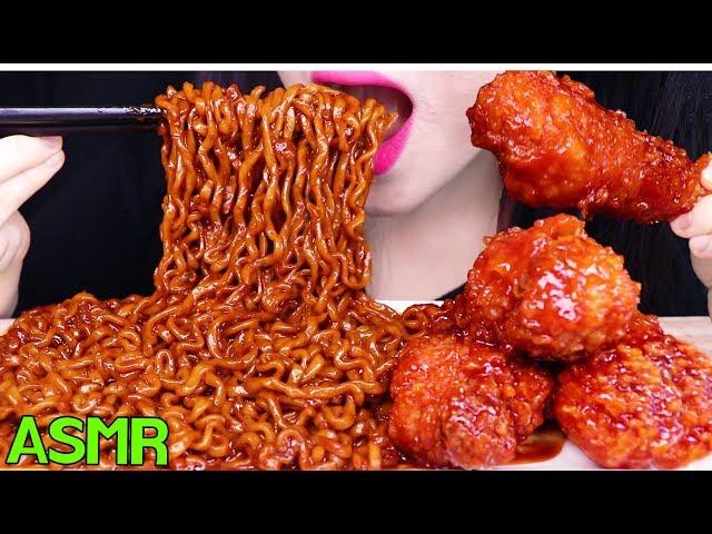 ASMR BLACK BEAN NOODLES + FRIED CHICKEN 시크릿 양념치킨 짜장 불닭볶음면 먹방 (EATING SOUNDS) NO TALKING MUKBANG