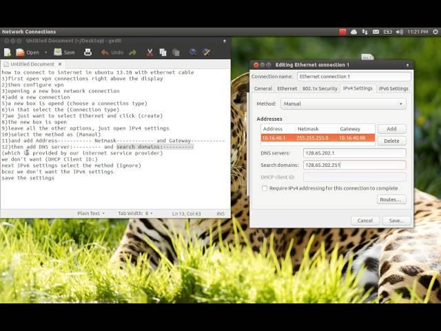 How to Set up a Network with ethernet cable in Ubuntu 13 10