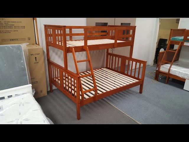 Holly Double Bunk Bed Solid Hardwood Antique Oak Colour Malaysian Made