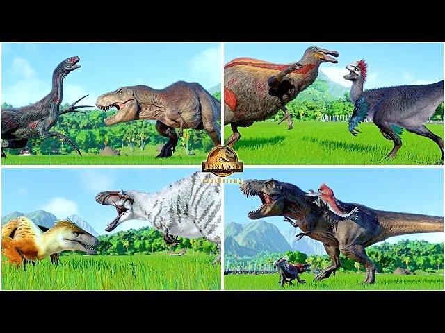 All Feathered Dinosaurs Battle Royale  Jurassic World Evolution 2 - JWE2 Fighting Animations, T-REX