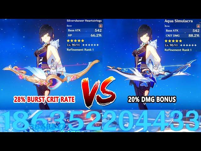 Yelan Silvershower Heartstrings R1 vs Aqua Simulacra R1 DMG Comparison - Sigewinne Weapon So Good