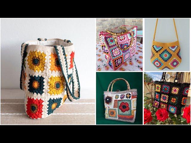 Most gorgeous granny crochet square/flower pattern boho style bag/handbag/shoulder bag designs