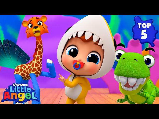 Baby Shark Dance, Dinosaur Song, Old MacDonald + More | Top 5 Little Angel Animal Songs