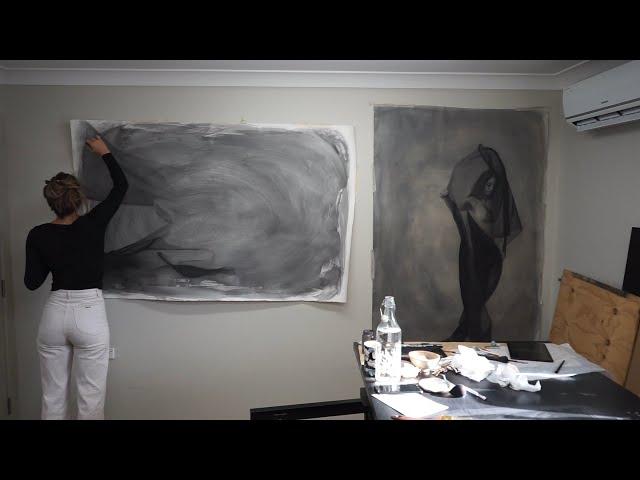 Meditative drawing process | creating realistic portraits - painting with charcoal for 2 weeks