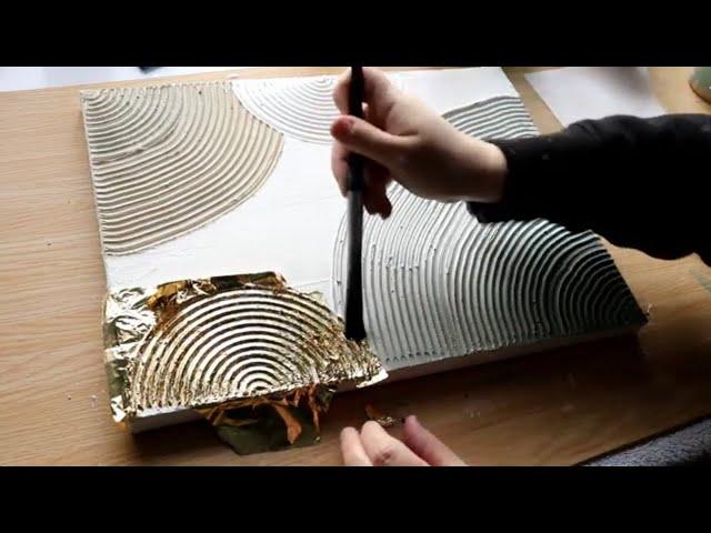 (64) DIY Textured Wall Art with Gold Leaf/ Simple DIY Wall Art with Spackle!