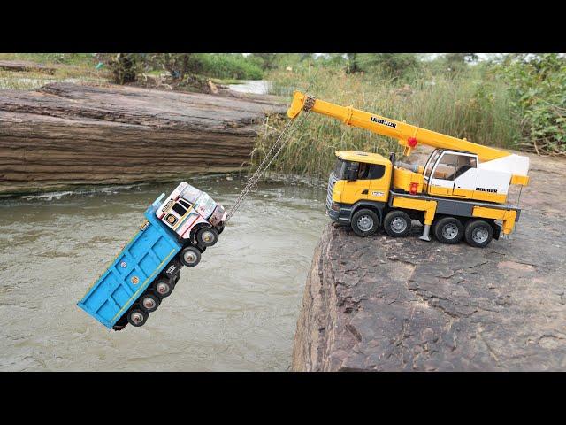 Tata Tipper 4823 Accident Highway Biggest River Pulling Out Crane Excavator | Mercedes Truck | CSToy