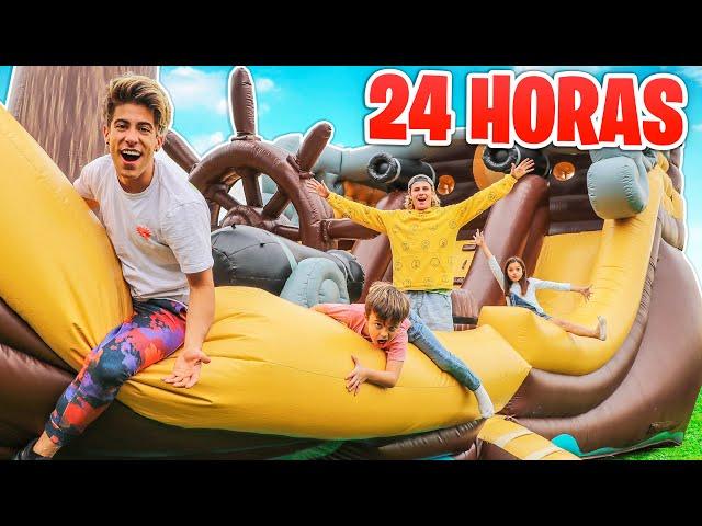 24 HOURS IN GIANT INFLATABLE PIRATE BOAT !!