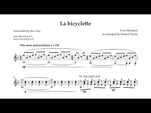 La bicyclette (Yves Montand, as arranged by Roland Dyens) - Sheet music transcription