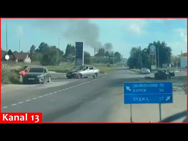 In Kursk, a Ukrainian fighter shows the city in an armored personnel carrier