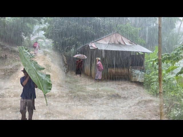 Heavy Rain and Stormy Wind in the Village  | Sleep Peacefully with Nature's Sounds | ASMR