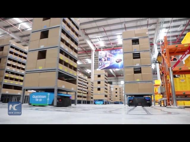 Robots deliver goods in China's largest smart warehouse