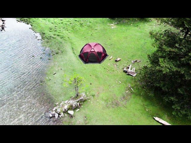 Camping by the lake with the POMOLY Burgundy Red Dome X6 Pro Tent #camping #outdoors #nature #camp