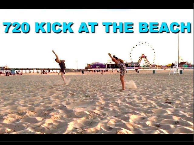 720 KICK AT THE BEACH 540 KICK BEACH TRAINING FLIPS MARTIAL ARTS TAE KWON DO KICKS MASTER OMID