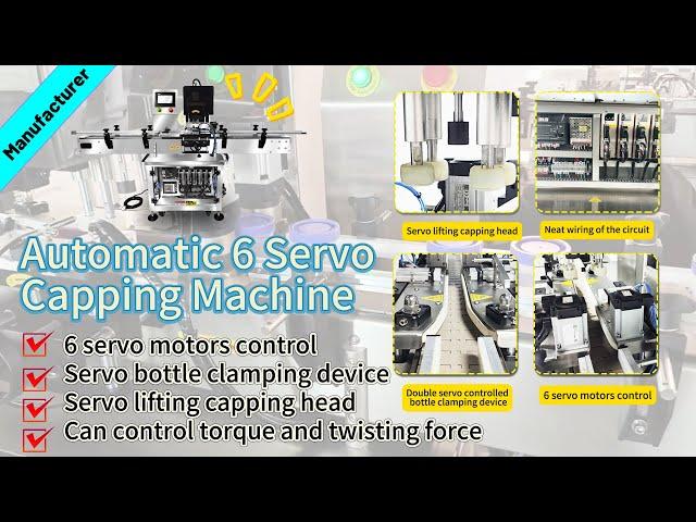 Nenosun Automatic 6 Servo Capping Machine Bottle  Screw with Cap Elevator PET Glass Bottle