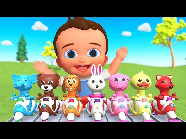 Learn Colors with Baby Animals Scooter Fun Race | Wooden Toys Educational for Kids 3D