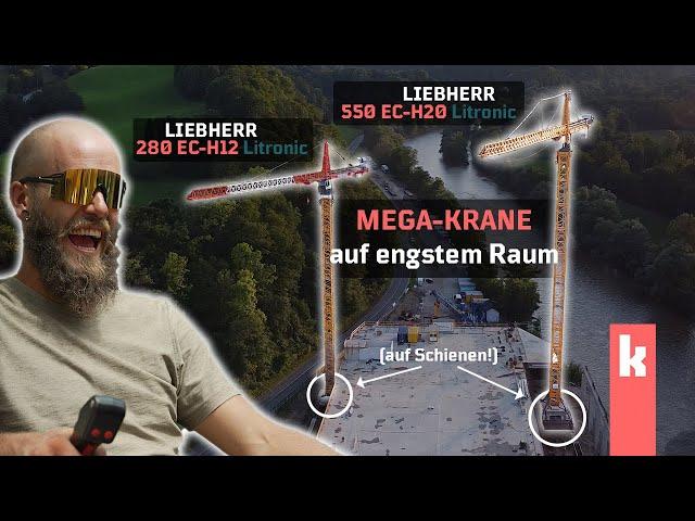 MEGA-KRANE auf engstem Raum - Montage eines Liebherr 550 EC-H20 und eines 280 EC-H12 auf Schienen