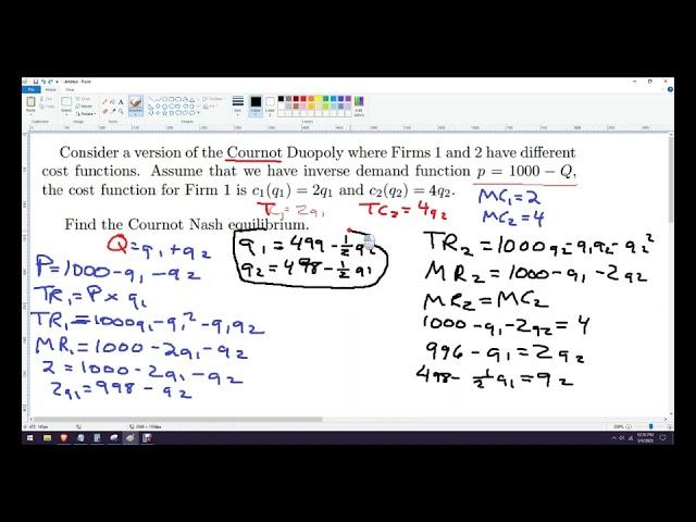 Cournot Duopoly Nash Equilibrium Example